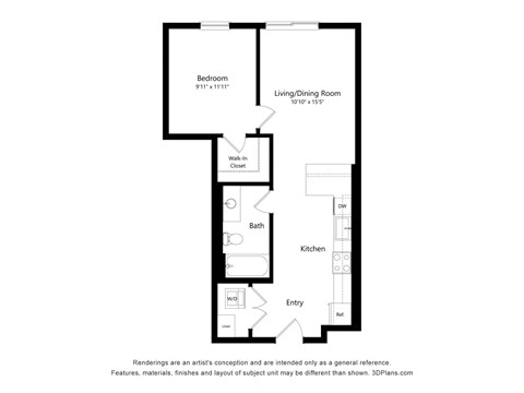 a floor plan of a unit with a bedroom and a living room